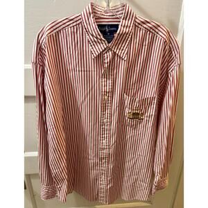 VTG Ralph Lauren Shirt Womens Sz 12 Red Stripe Embroidered Crest Logo 80's-90's
